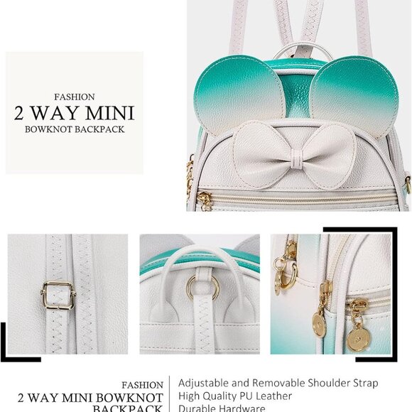 Girls Bowknot Polka Dot Cute Mini Backpack Small Daypacks Convertible Shoulder B - Picture 3 of 7